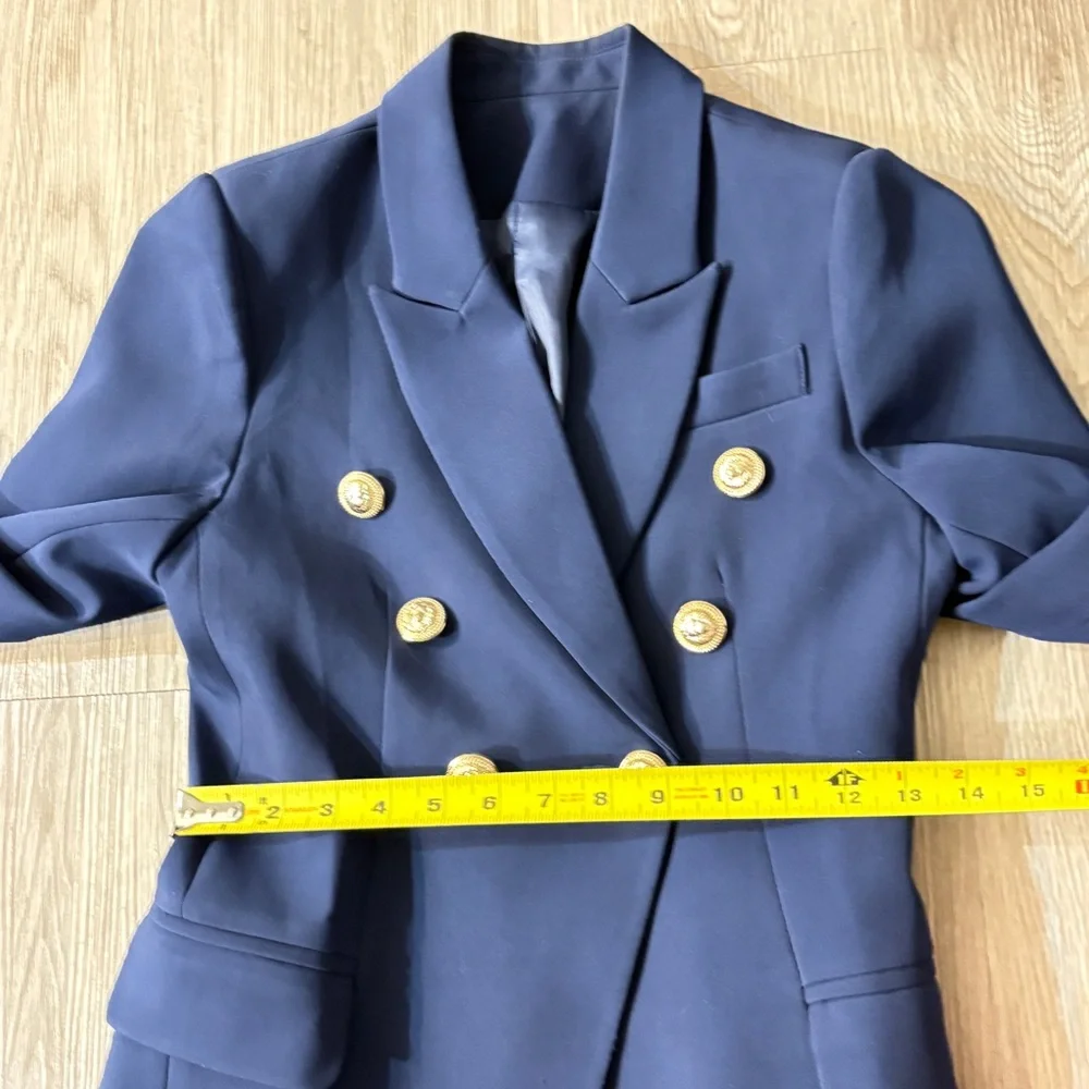 Double Breast Navy Women's Blazer with Gold Buttons Size S - Picture 9 of 10